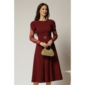 Rochie midi bordo cu maneci din dantela si cordon detasabil imagine
