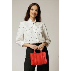 Camasa alba cu buline negre cu funda la guler si inchidere cu nasturi imagine