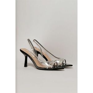 Sandale negre cu benzi argintii stralucitoare imagine