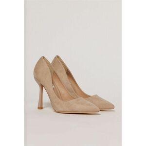 Pantofi eleganti beige din piele intoarsa ecologica imagine