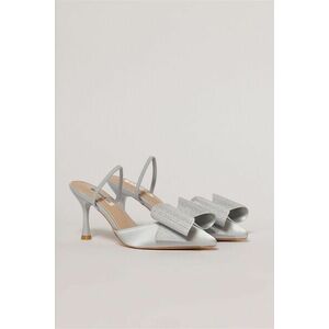 Pantofi bleu din material satinat cu funda maxi stralucitoare imagine