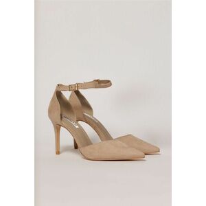 Pantofi eleganti bej cu bareta din piele ecologica intoarsa imagine