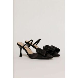 Pantofi negrii din material satinat cu funda maxi stralucitoare imagine