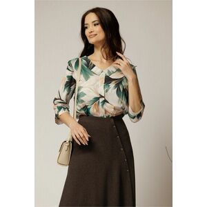 Bluza office din viscoza verde cu imprimeu verde si bej imagine