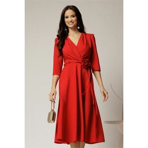 Rochie midi rosie din stofa in clos cu floare in talie imagine