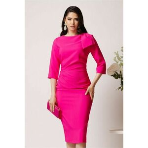 Rochie LaDonna eleganta din stofa fucsia cu funda maxi pe umar si fronseu in talie imagine