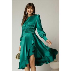 Rochie DY Fashion verde din satin plin cu croi asimetric imagine