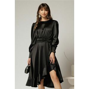 Rochie DY Fashion neagra din satin plin cu croi asimetric imagine