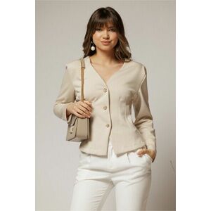 Sacou scurt bej cambrat din jerse si inchidere cu nasturi imagine