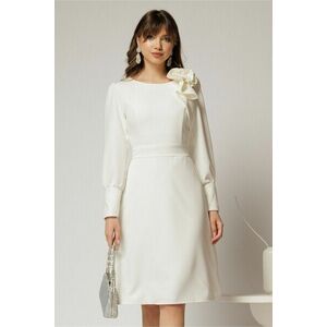 Rochia DY Fashion alba cu mansete din paiete si funda ampla pe umar imagine