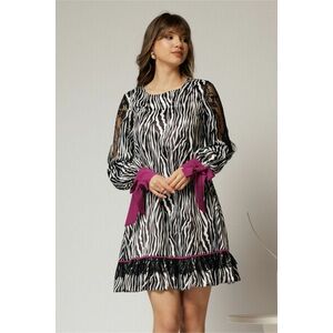 Rochie scurta zebra print din satin cu detalii mov imagine