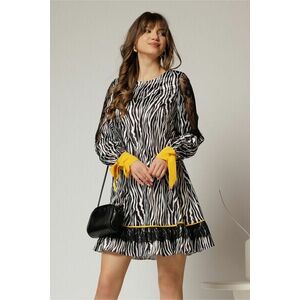 Rochie scurta zebra print din satin cu detalii galbene imagine