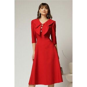 Rochie rosie clos de ocazie cu guler maxi si nasturi perluta imagine