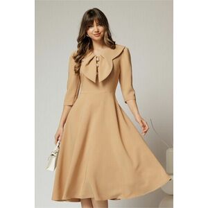 Rochie bej clos de ocazie cu guler maxi si nasturi perluta imagine