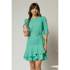 Rochie DY Fashion verde scurta cu volanase pe fusta si cordon detasabil imagine