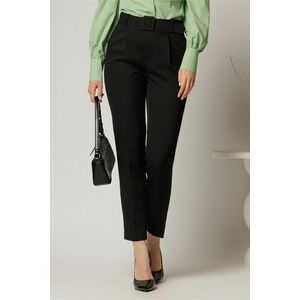 Pantaloni DY Fashion negri cu croi conic si curea in talie imagine