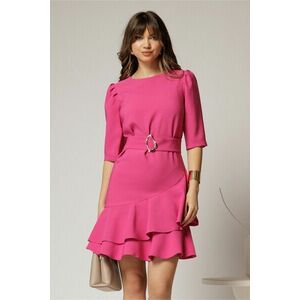 Rochie DY Fashion fucsia scurta cu volanase pe fusta si cordon detasabil imagine