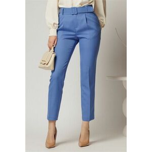 Pantaloni DY Fashion albastri cu croi conic si curea in talie imagine