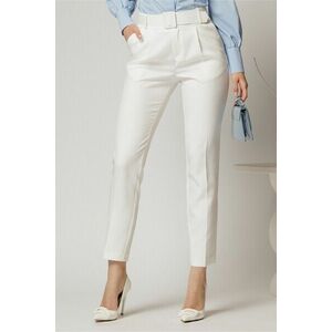 Pantaloni DY Fashion albi cu croi conic si curea in talie imagine