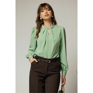 Bluza DY Fashion verde mint cu decupaj si perle la decolteu imagine