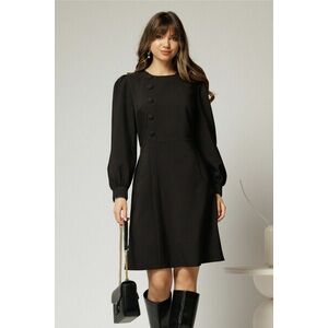 Rochie DY Fashion scurta neagra cu nasturi pe bust si fusta tip A imagine
