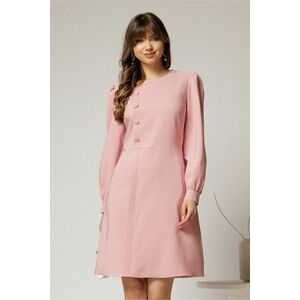 Rochie DY Fashion scurta roz cu nasturi pe bust si fusta tip A imagine