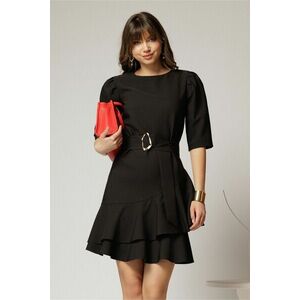 Rochie DY Fashion neagra scurta cu volanase pe fusta si cordon detasabil imagine