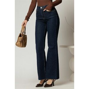 Blugi dama bleumarin cu croi evazat imagine