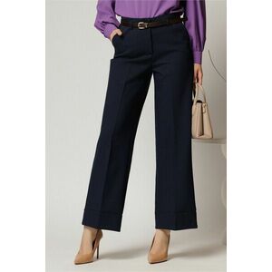 Pantaloni bleumarin din stofa cu croi larg si curea in talie imagine