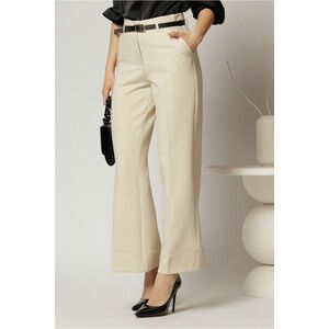 Pantaloni bej din stofa cu croi larg si curea in talie imagine