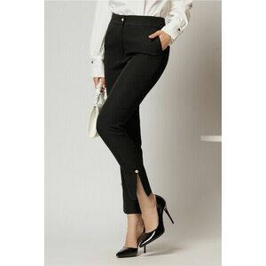 Pantaloni dama negri office cu crepeu si perla la glezna imagine