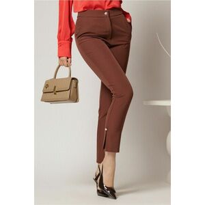 Pantaloni dama maro office cu crepeu si perla la glezna imagine