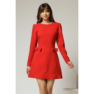 Rochie scurta corai cu fusta tip A si fundite imagine