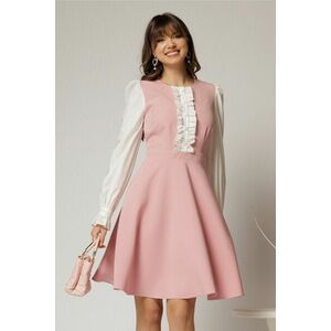 Rochie DY Fashion scurta roz cu maneci lungi din poplin si volanase imagine
