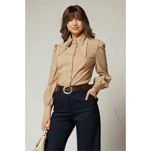 Camasa DY Fashion bej din poplin cu guler dublu si croi cambrat imagine