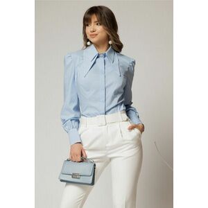 Camasa DY Fashion bleu din poplin cu guler dublu si croi cambrat imagine