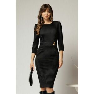 Rochie DY Fashion conica neagra cu dungi si detaliu pe talie imagine