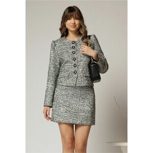 Compleu DY Fashion din tweed alb negru cu sacou si fusta scurta imagine