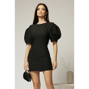 Rochie scurta neagra cu croi cambrat si maneci scurte bufante imagine