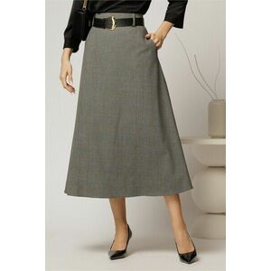 Fusta midi gri in carouri si buzunare imagine