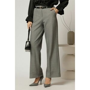 Pantaloni gri din stofa cu croi larg si curea in talie imagine