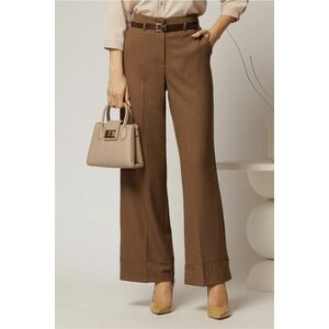 Pantaloni maro cu dungi bordo din stofa cu croi larg si curea in talie imagine