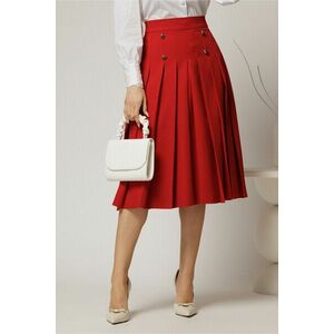 Fusta DY Fashion midi rosie cu pliuri si nasturi decorativi imagine