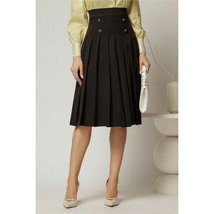 Fusta DY Fashion midi neagra cu pliuri si nasturi decorativi imagine