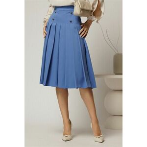 Fusta DY Fashion midi albastra cu pliuri si nasturi decorativi imagine