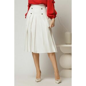 Fusta DY Fashion midi alba cu pliuri si nasturi decorativi imagine