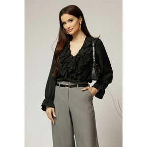 Camasa neagra din voal cu volanase la bust si decolteu adanc imagine