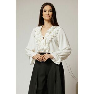 Camasa alba din voal cu volanase la bust si decolteu adanc imagine