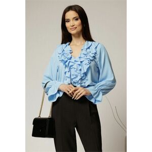 Camasa bleu din voal cu volanase la bust si decolteu adanc imagine