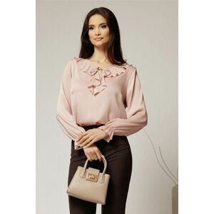Bluza roz eleganta cu volanase si snur la decolteu imagine